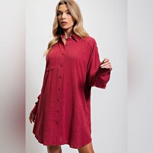 E1 new linen blend shirt dress small medium large wine color boutique nwt